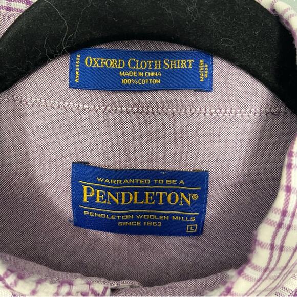 Pendleton Oxford Cloth Shirt 100% Cotton Plaid Button Up Maroon Men’s Size Large - Picture 3 of 7